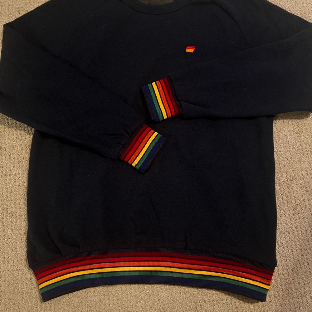 Aviator Nation Dark Blue Sweatshirt with Colorful Stripes